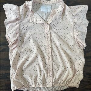 The Shirt by Rochelle Behrens Pink Blouse with Berry Dot Print